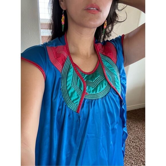Vintage pajama Mexican peacock women’s M slip dress with matching coat robe Vani - Picture 1 of 5